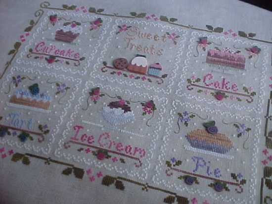 Country Cottage Needleworks - Sweet Treats - 28 ct. Vintage Lentil by Lakeside Linens and Crescent Threads